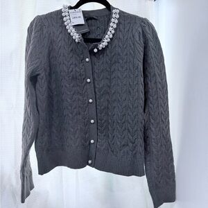 Adrianna Papell Charcoal Cardigan with Pearl Details